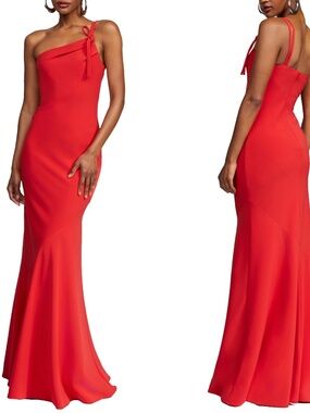 NEW HALSTON Flame RED Sybil ONE SHOULDER Column EVENING DRESS Gown 14
